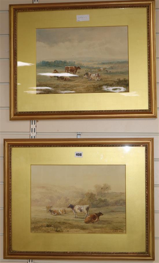Henry Earp Senior, pair of watercolours, A Cloudy Evening and Near Clayton, cattle in meadows, one signed 26 x 36cm